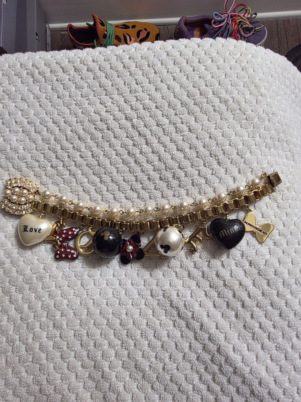 Limited Edition Mawi x Disney Couture Minnie Mouse Gold Pearl Charm Bracelet